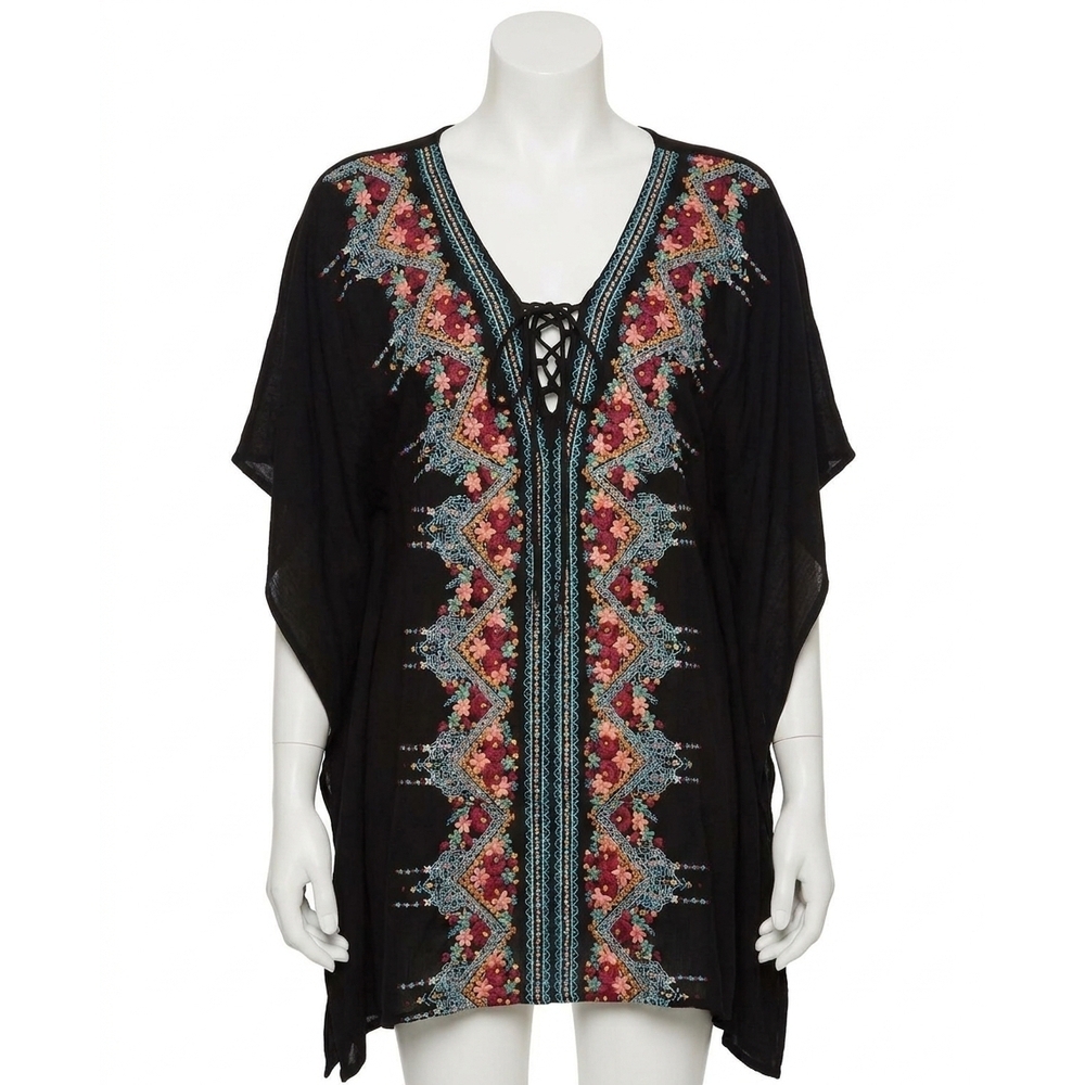 NEW ANDREE BY UNIT floral embroidered v-neck top in black